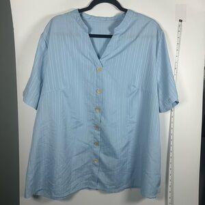 Skue (SHEIN) Curve Powder Blue Button Down Striped Blouse Women’s 4X